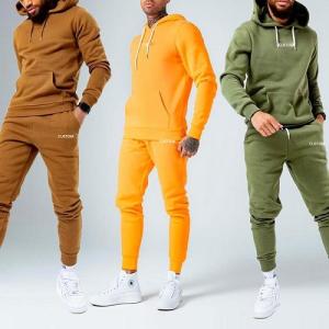 China OEM French Terry 100%cotton Plain Hoodie Sweat Pants Unisex Tracksuits Heavyweight Hoodies Stacked Jogger Pants Sets wholesale