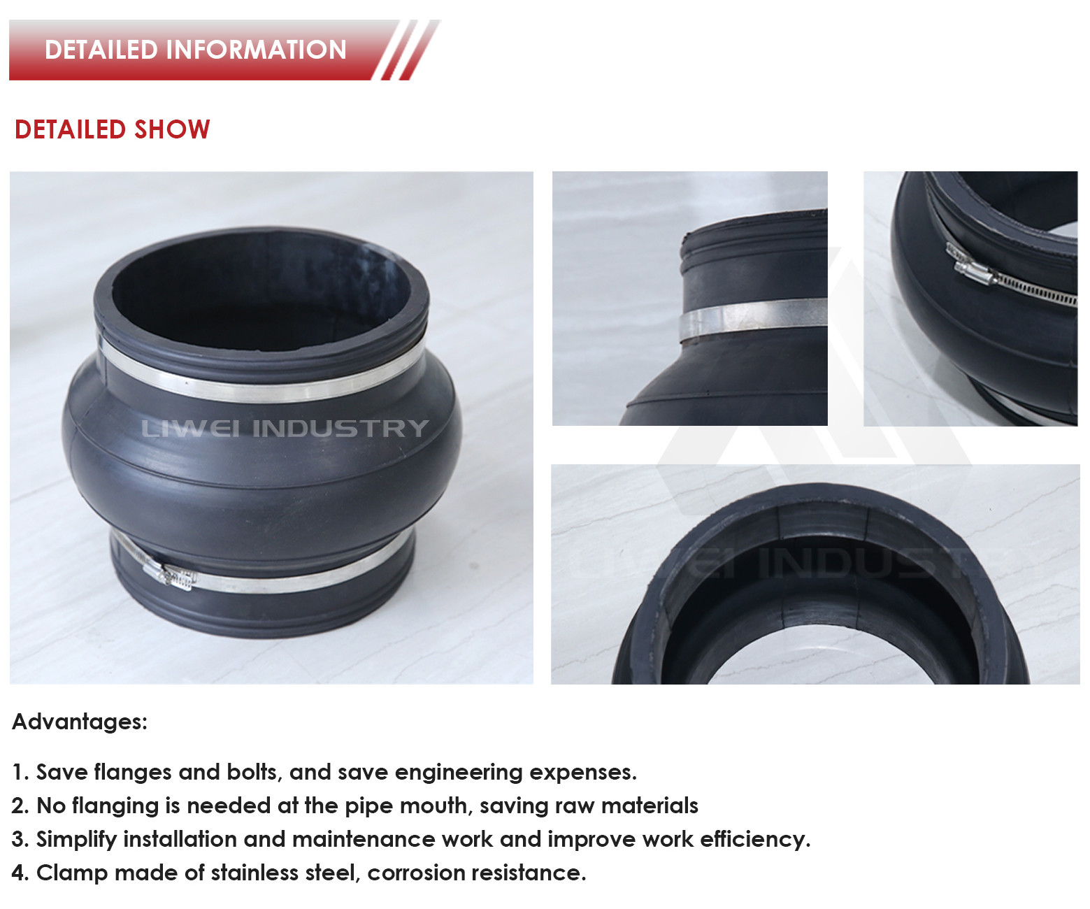 Temperature Range -30C To 150C Clamp Type Rubber Joint For Piping System And Support