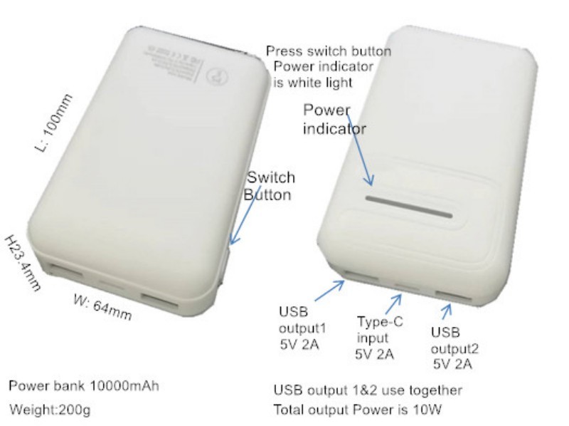10000mah Power Bank Battery Polymer Flat Shape 2*USB 5V 2A