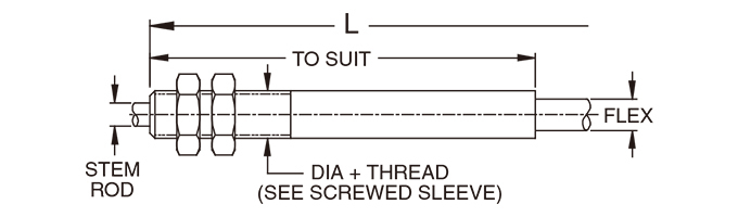 T-Flex cable clevis and threaded stem dimensions for control assembly