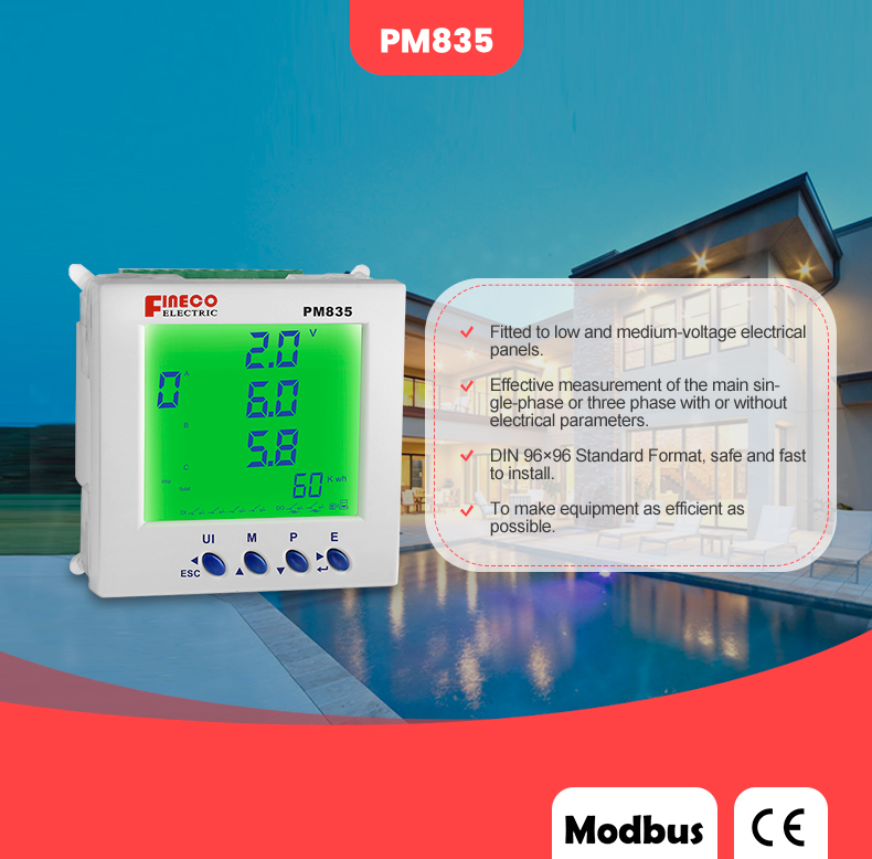 Install Panel Mounted PM835 96*96mm Solar Analog Panel Meter 5A AMR Energy Meter