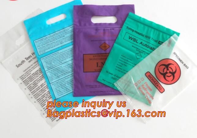 biohazard specimen Zip lockk bag with pocket, recycled custom printed ldpe 3 layers specimen bag Zip lockk bag, pac, pacrite