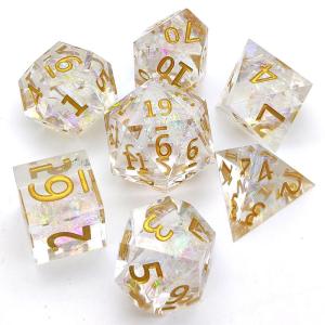 China Embossed Clear Resin RPG Dice Set 7 Piece Polyhedron For Dungeon And Dragon wholesale