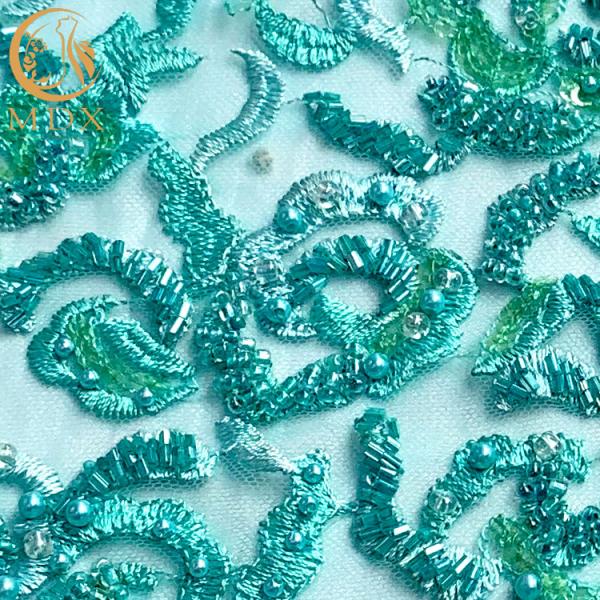 Customized Green Bridal Handmade Beaded Lace Fabric