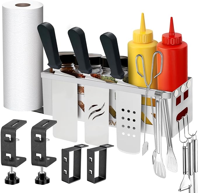 Space Saving Griddle Caddy for BBQ Tools Magnetic Tool Storage Box for Grilling Setup