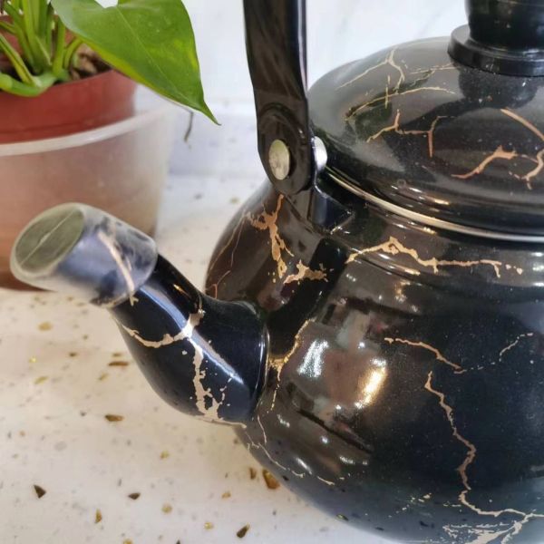 Handmade Marble Coated Enamel Kettle High Temperature Logo Printing 15 Liter Capacity