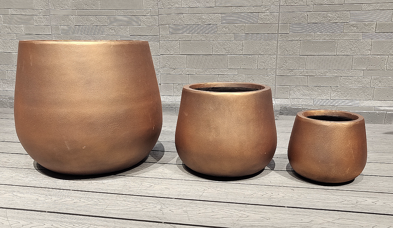 Goden Delux Warm Metallic - Toned Brown Round Egg Shape Fiber Clay Planter Architectural Landscaping