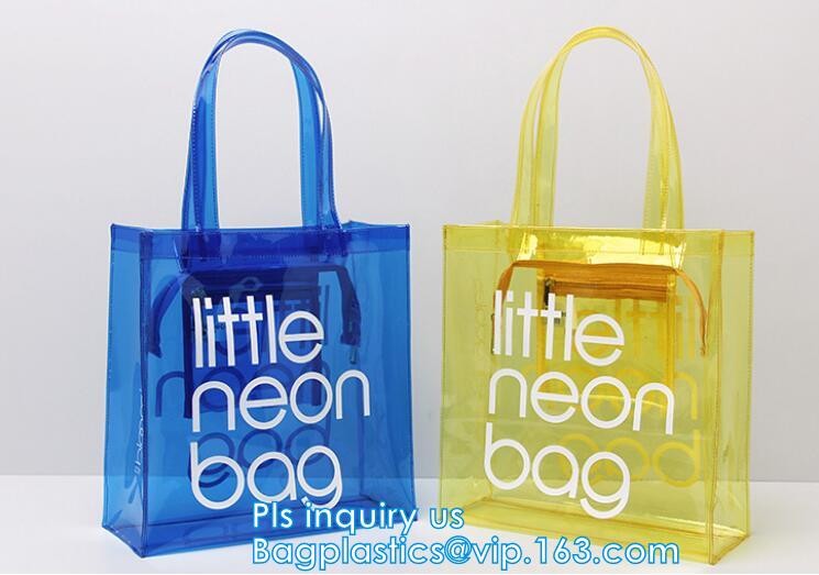 handle colorfull bag pvc zipper bag, Custom PVC Loop Handle Image Printed Plastic Shopping Bag, PVC handle plastic bags