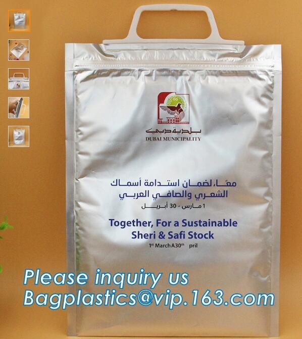 Custom Packing Aluminum Foil Zip-Lock Grocery Handle Thermal Insulation Cooler Bag For Outdoors,Promotional Insulated La