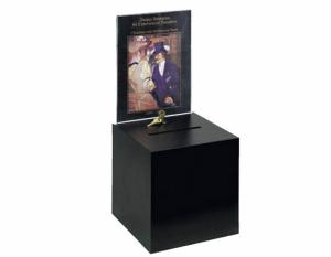 Tabletop Wooden Lockable Ballot Box w/ 8.5 x 11 Header, Pen Lock, Wall Mount