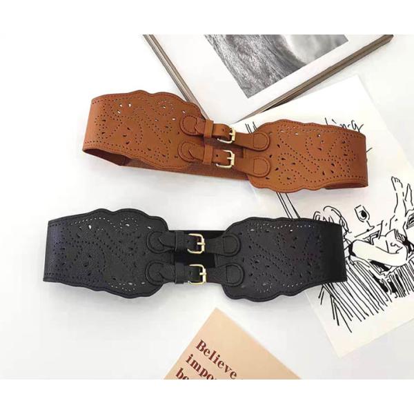Elastane Women's Fashion Leather Waist Belts With Hole Punched Two Buckle