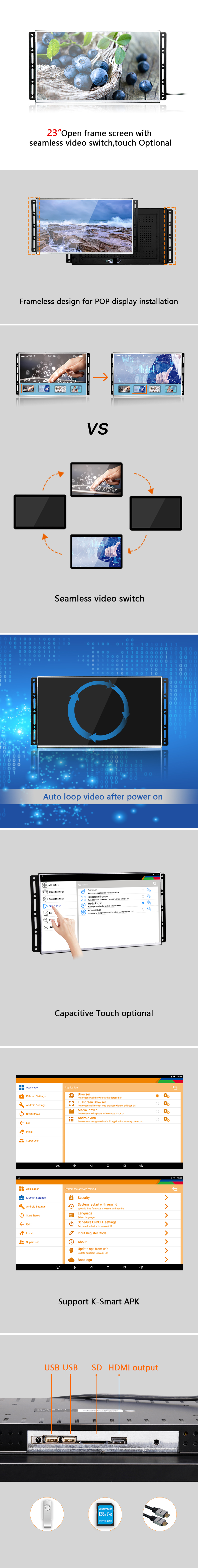 23.8 Inch In Store Digital Display Frameless For POP Display Installation