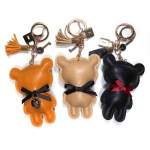 China Bear Handmade Leather Keychain , Printing Logo Cute Bear Keychain wholesale