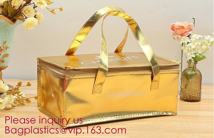 Custom Packing Aluminum Foil Zip-Lock Grocery Handle Thermal Insulation Cooler Bag For Outdoors,Promotional Insulated La