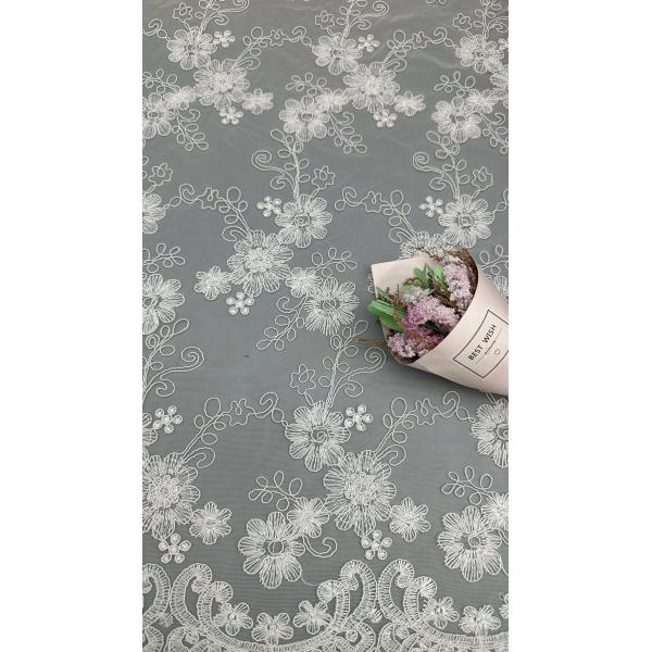 3D Embroidered Floral Lace Fabric With Mesh Artistic Multi-Layered Texture For Statement Evening Dresses