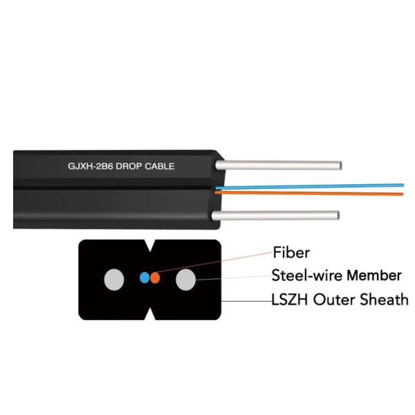 2 Core Indoor FTTH GJXH-2B6 Drop Cable G657A2 LSZH PVC Jacket