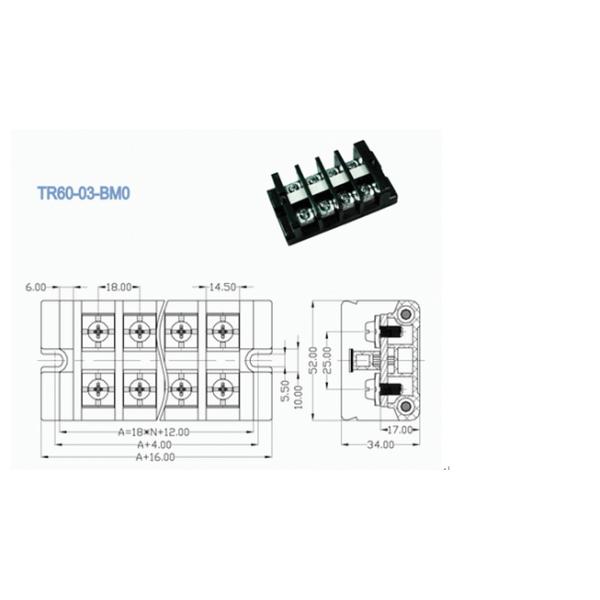 High Current Terminal connector Pitch 18.00mm 600V 60A any poles available