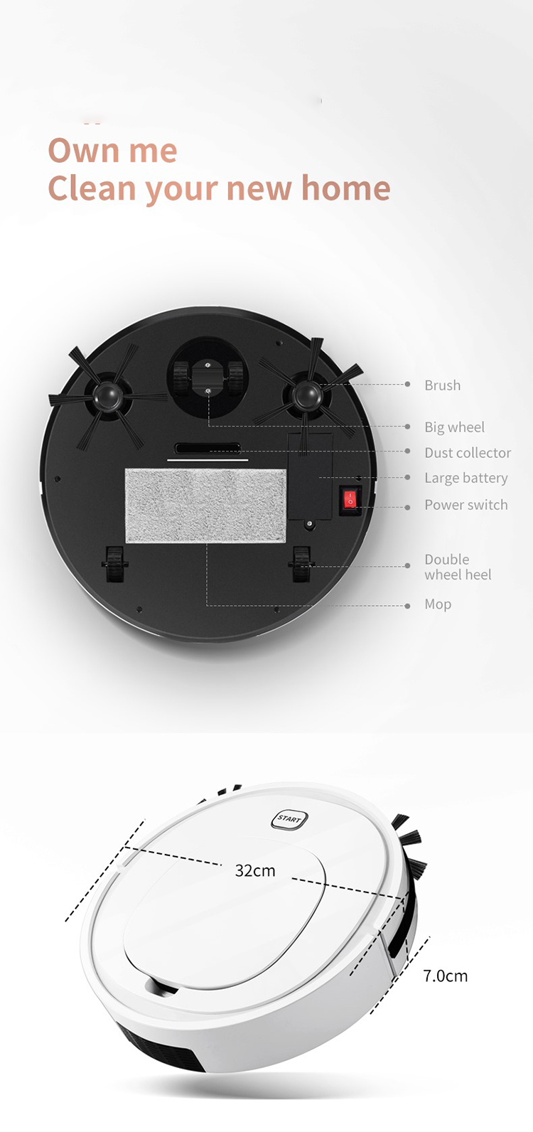 FCC Robot Vacuum For High Pile Carpet Outlet White Floor Mopping Robot