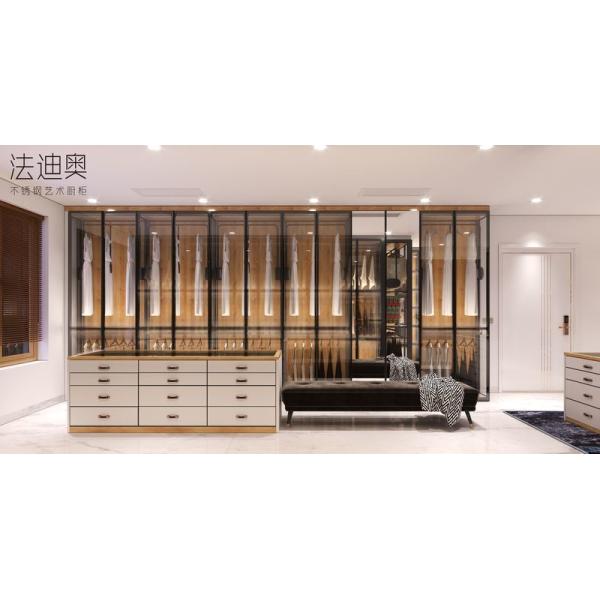 Robust Expansive Stainless Steel Open Walk In Closet With Glass Doors