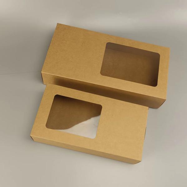 Custom Plated Logo Folding Packaging Brown Kraft Paper Box With Clear Window