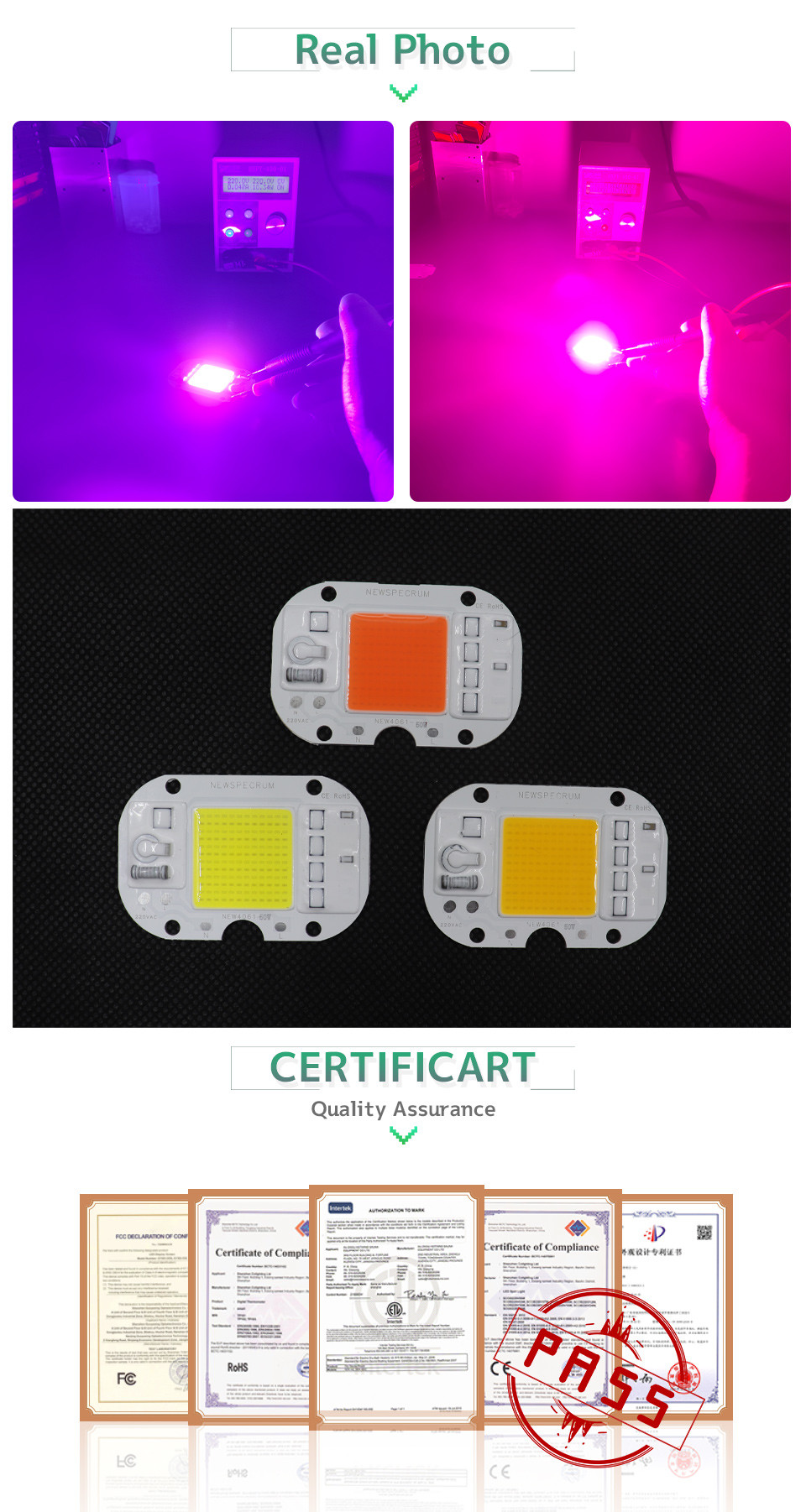 220V UV LED Module Reliable Consistent Cob Led 50w For Rple Light Sterilization
