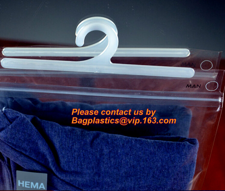 HOOK HANDLE POLYBAGS, RIGID HANDLE ZIPPER BAGS, SWIMWEAR BAGS,Custom Made Clothes Underwear PVC Packaging Bag with Hook