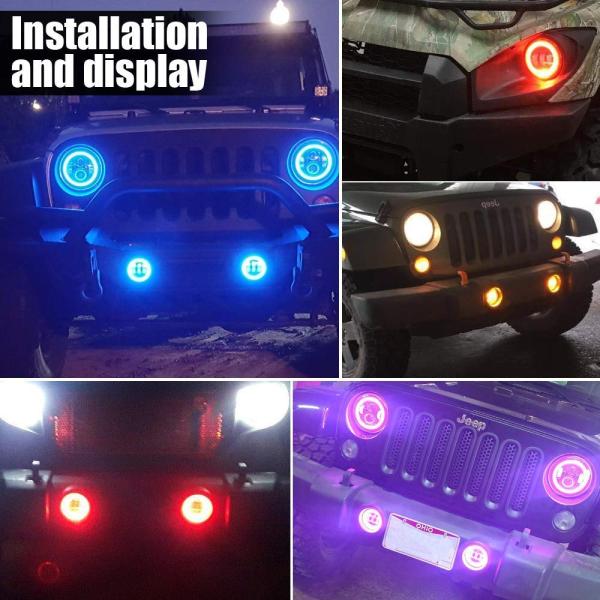 4" Jeep Fog Lights DRL RGB Halo Ring Fog lights Assembly with Bluetooth Function for 1997-2017 Jeep Wrangler JK CJ LJ