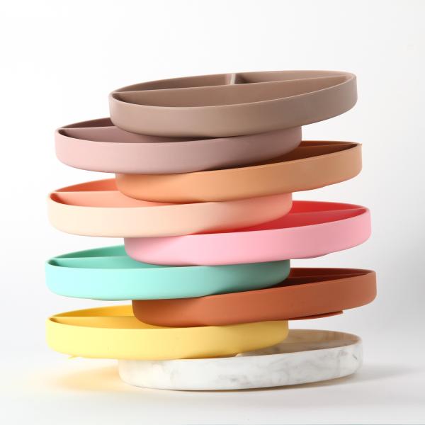 Suction Type Silicone Baby Plate Set Round Shaped For Toddler Feeding