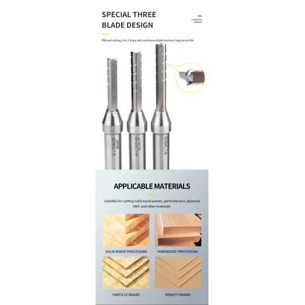 YingBa High Quality Router Bits Solid Carbide Three Flutes TCT Straight Bits Milling Cutter for Wood Slotting Cutter End Mill