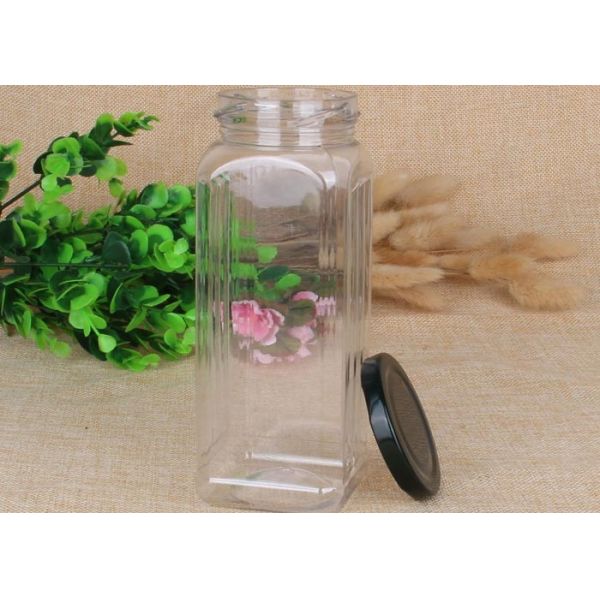 550ml Square Transparent Food - Grade PET Canister With Iron Screw Cap