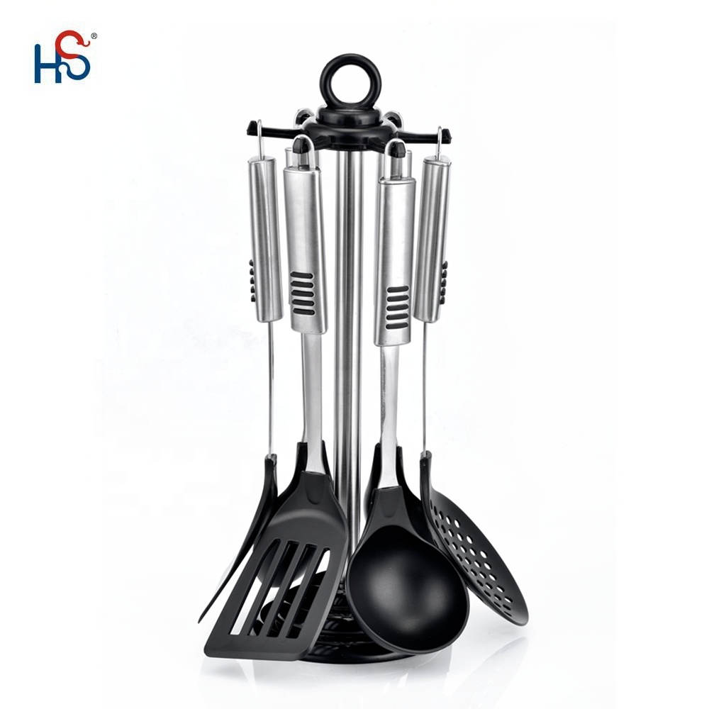 Nylon Kitchen Utensils Set with Rotating Stand and Multi-functional Kitchen Gadgets