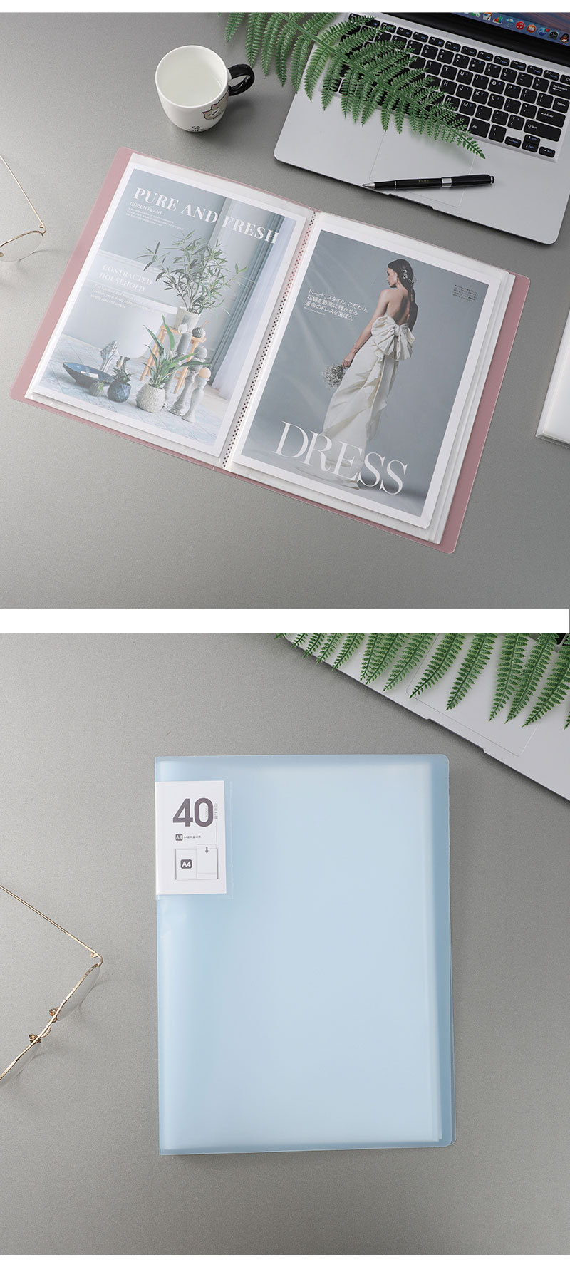 40 Pages Candy Color Binder Folder A4 Size Display Book PP Clear Pocket Conference File Folder