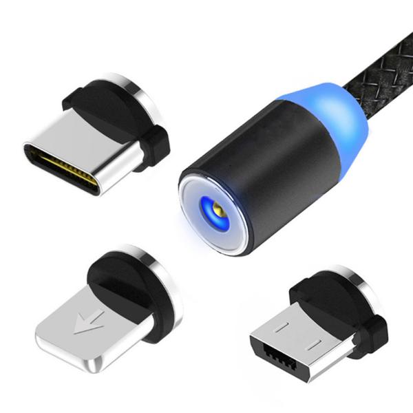 Quality 1.2M 3 In 1 USB Magnetic Charging Cable Aluminum Alloy Housing Lightning Type C for sale