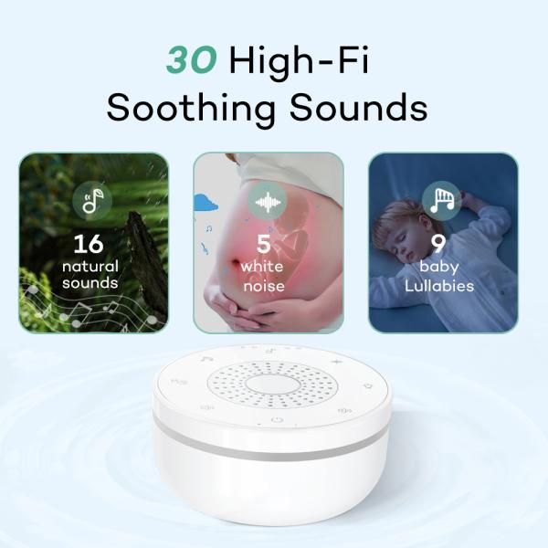 Portable White Noise Machine with Night Light 30 Sounds Rechargeable