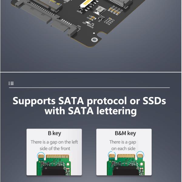 M.2 SATA to 2.5 Inch SSD Adapter for NGFF Key B M SATA SSDs