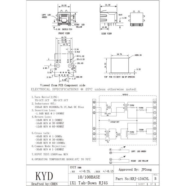 Net Bridge RJ45 Connector With Lan Filter 10 / 100 Base Side Entry Factory Customized