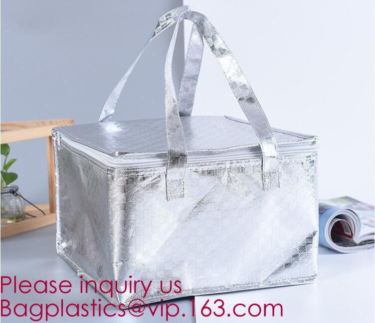 Custom Packing Aluminum Foil Zip-Lock Grocery Handle Thermal Insulation Cooler Bag For Outdoors,Promotional Insulated La