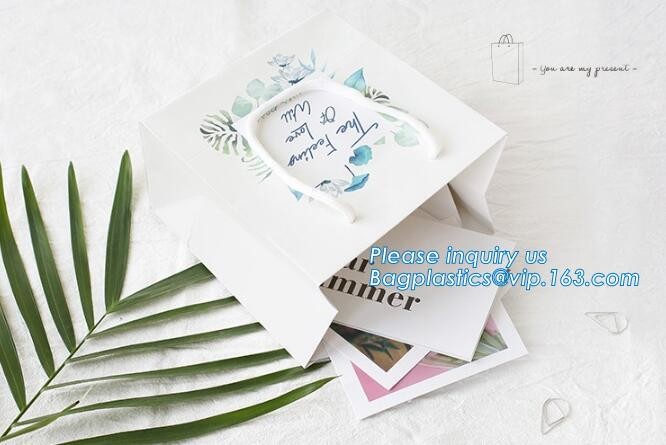 Customized Cut Printed Coated Paper Shopping Bag with Matt Lamination,rope handle custom logo printed white paper bag
