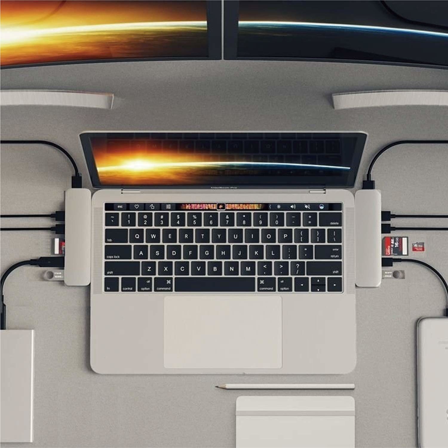 USB C Hub 7 in 1 Adapter Dual Type C Docking Station to 40Gbps Thunderbolt 3,Dual USB 3.0 4K 30Hz SD&TF Card reader