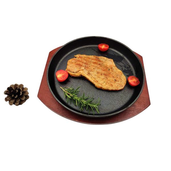 Matt Black Cast Iron Sizzle Platter BSCI With Wooden Base Fajita