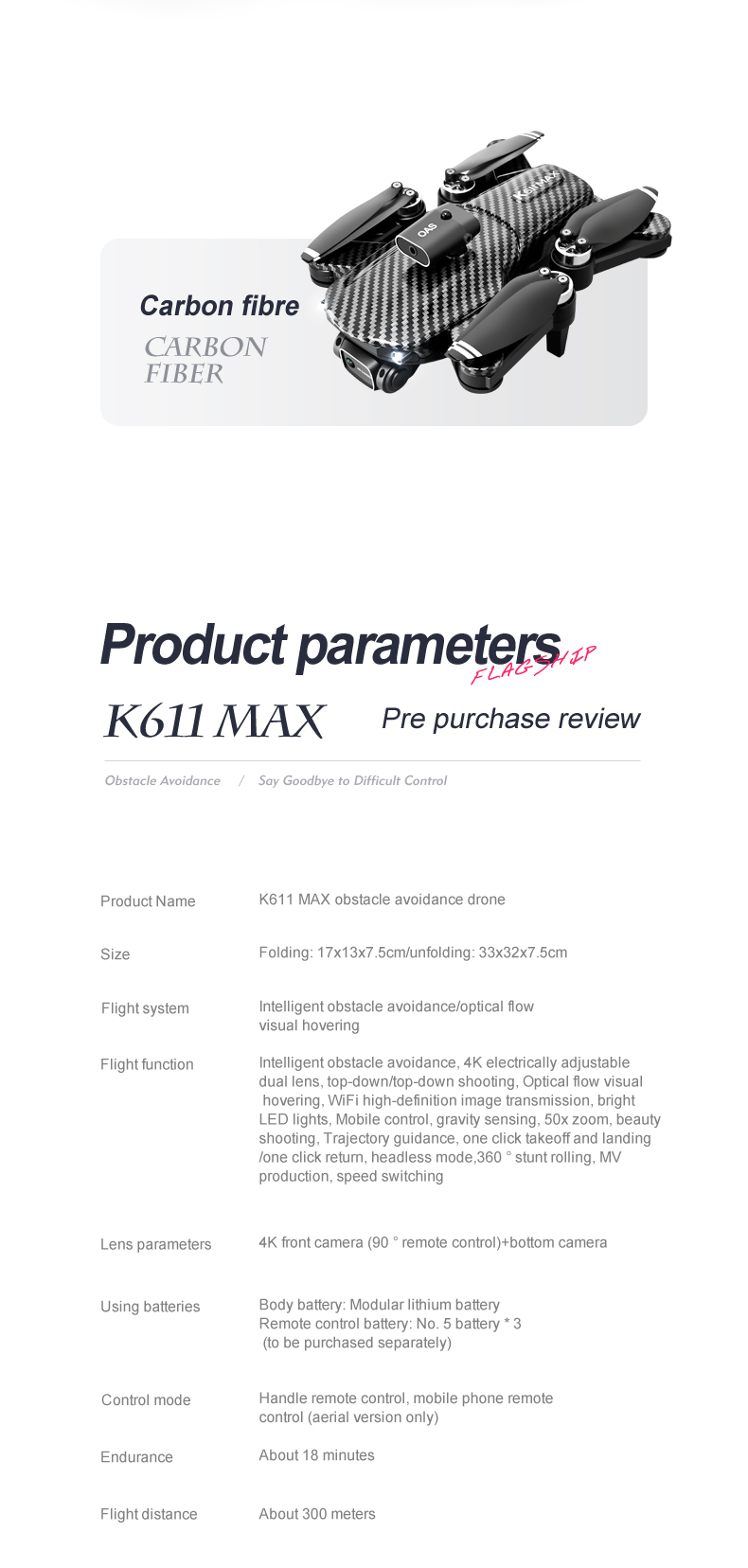 K611 Max 4k Dual Camera Drone Wide Angle Obstacle Avoidance Battery Type lipo battery Optical Flow Hovering Fpv Drone