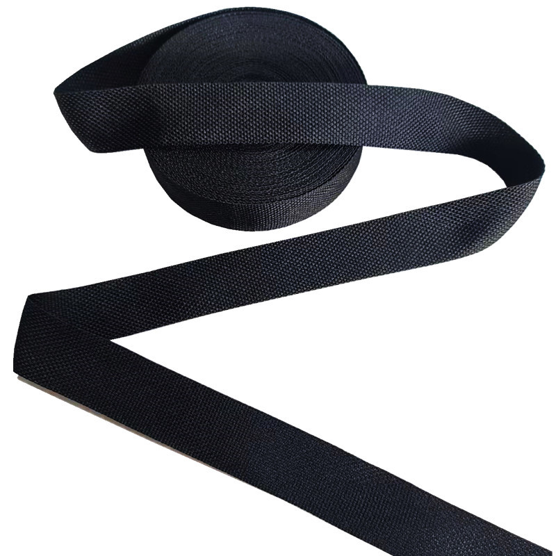 Polyester Plain Webbing Strap 1 Inch Black Soft Thin Tape