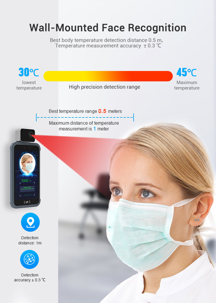 TR08AC Face Recognition Devices Multi Language Non Contact With Health Monitoring Devices