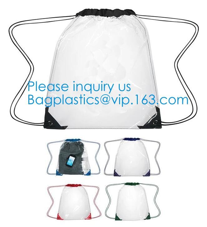 Transparent PVC Drawstring Bag With Colorful Rope,Clear PVC drawstring bag with gold string,Pvc Strips Printing Gift Pac