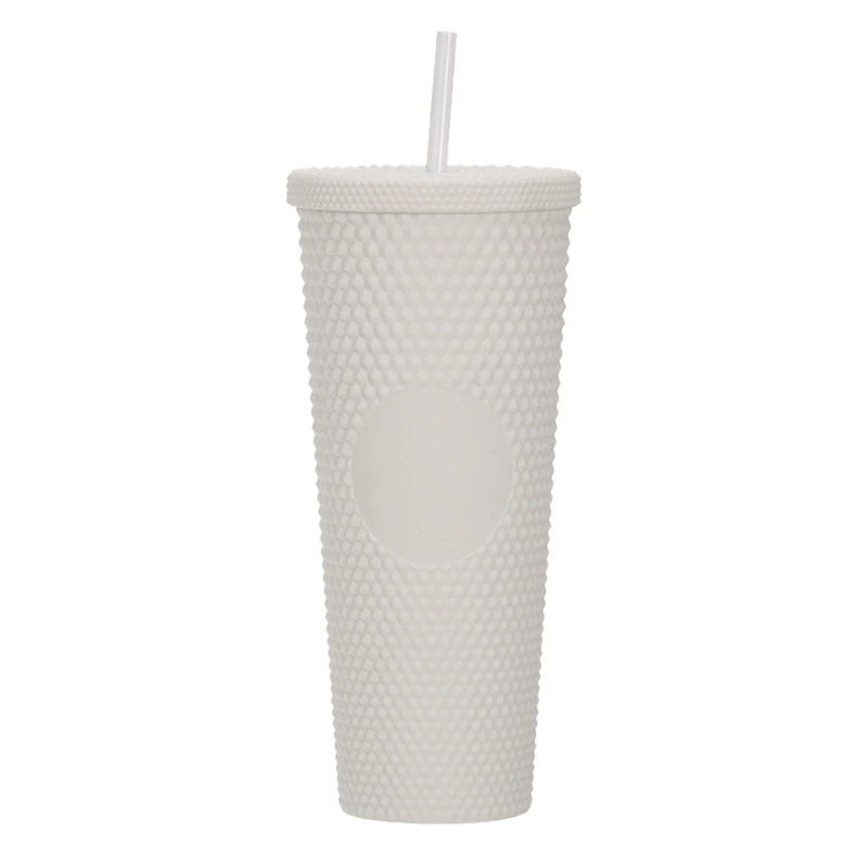 710ml Large Capacity Double-layer Plastic Straw Cup Factory Direct Supply Creative Portable Durian Prickly Diamond Style