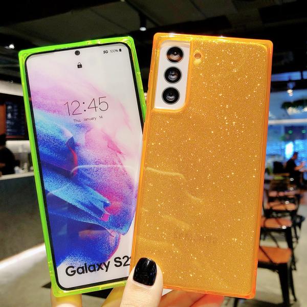1.5mm Shockproof Phone Cases Neon Square Shape Decorated With Glitter Paper