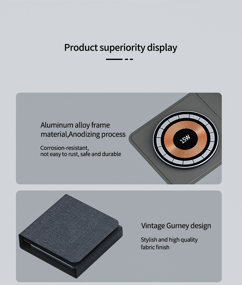 Qi 15W Fast Magnetic Magnetic Portable Charger 3 In 1 For Mobile Phone Smart Watch Earphone