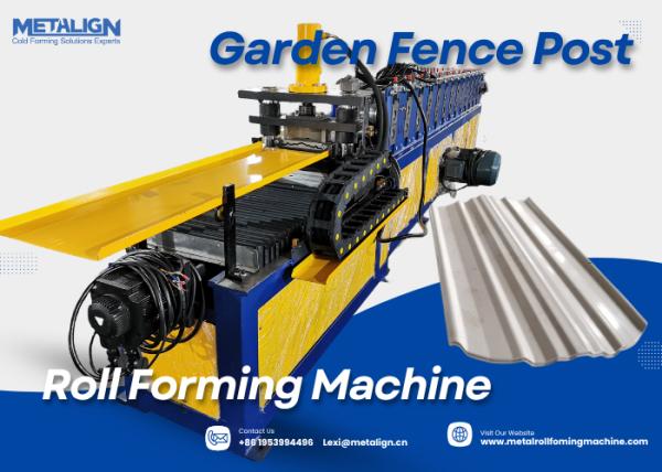 Quality Continuous Roll Forming Machine With Protective Chain Cover And Hydraulic Flying Shear For Fence Post Profiles for sale