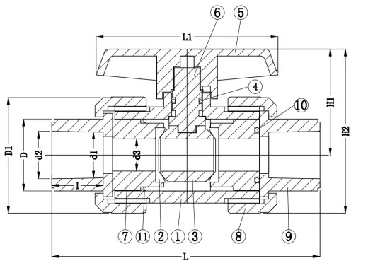 Manufacture Double Union Ball Valve 6 Inch PVC for ABS Handle and Moulding Service