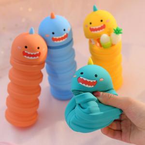 China Silicone Retractable Pencil Case Cartoon Kawaii Expandable Stand School Stationery Box School Supplies Christmas Gifts wholesale